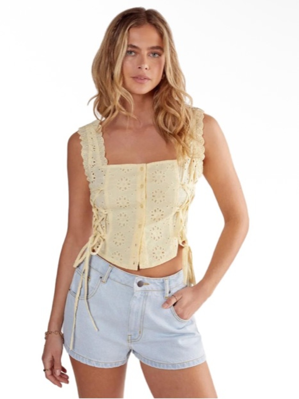 Nasty Gal Soft Corset Broderie Lace Up Side Top